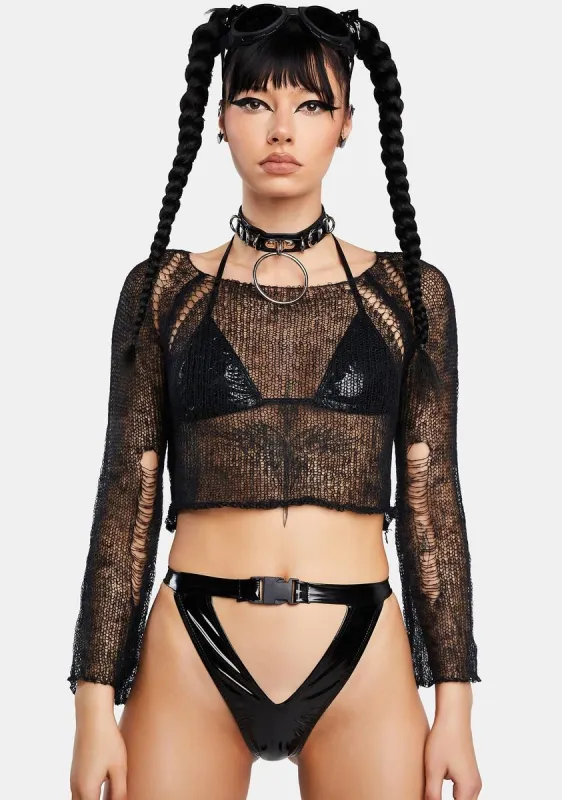 Off My Back Long Sleeve Crop Top sold by Dolls Kill