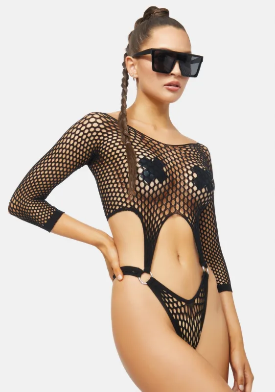 Practically Perfect Fishnet Bodysuit sold by Dolls Kill
