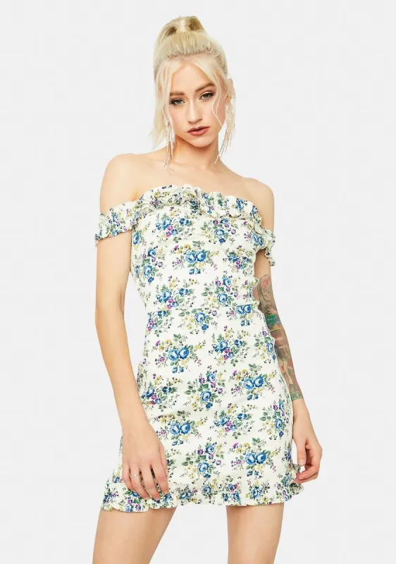 Got Talent Floral Off Shoulder Ruffle Mini Dress sold by Dolls Kill