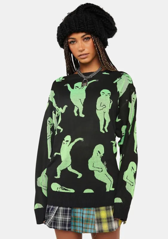 Alien Dance Party Knit Sweater sold by Dolls Kill