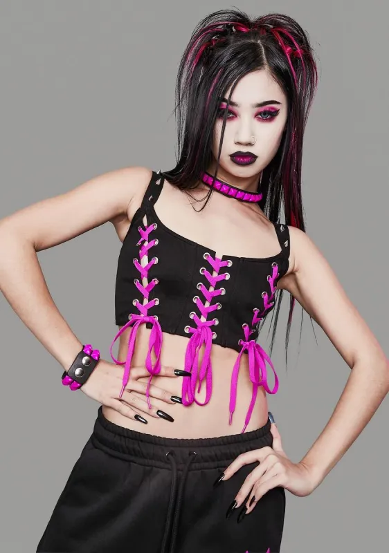 Losing My Grip Spiked Lace-Up Top sold by Dolls Kill