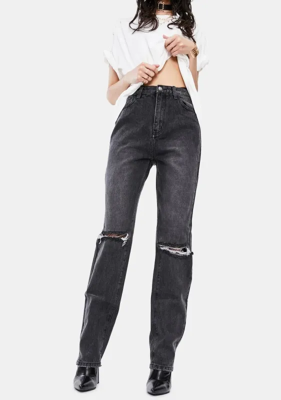 Washed Black Double Ripped Jeans sold by Dolls Kill