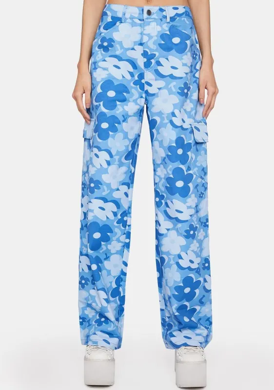 Blue Vacay Floral Cargo Pants sold by Dolls Kill
