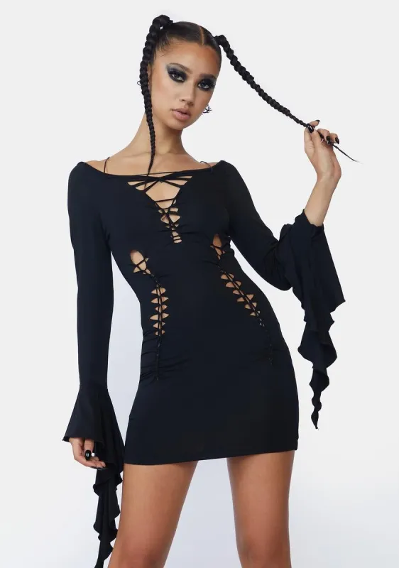 Long Sleeve Cutout Detail Mini Dress sold by Dolls Kill