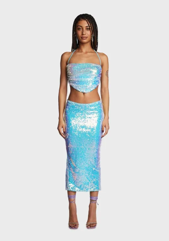 Sky Sparkle Pursuit Skirt Set sold by Dolls Kill