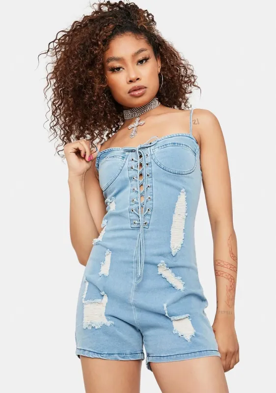 For The Best Distressed Denim Romper sold by Dolls Kill