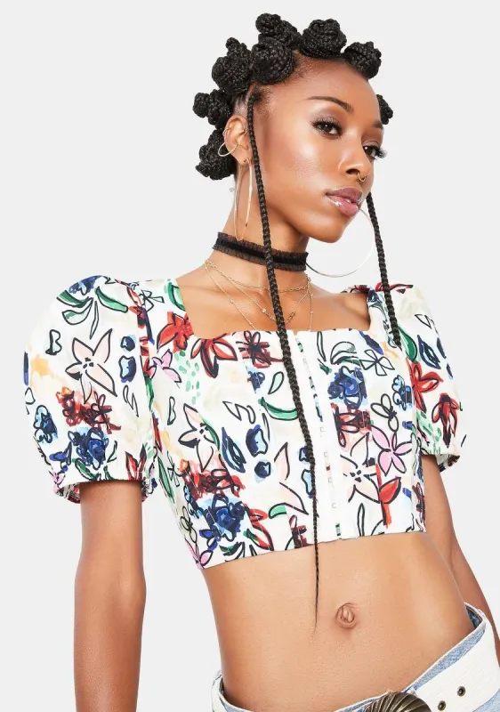 Puff Sleeve Floral Printed Top sold by Dolls Kill