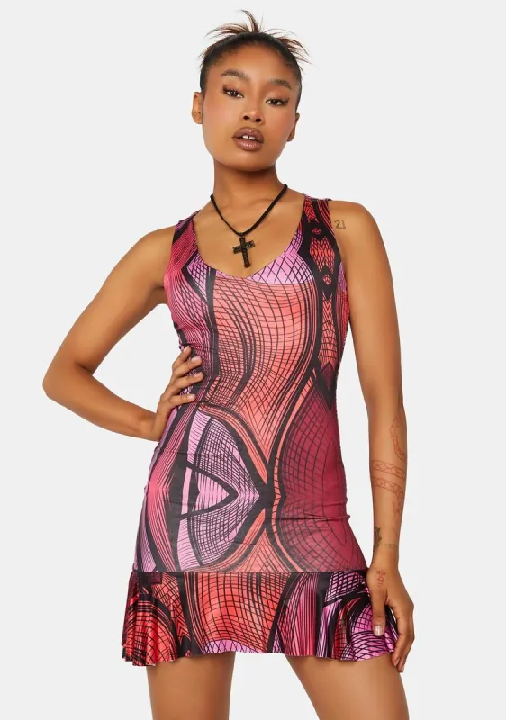 Abstract Printed Plunge Frill Hem Micro Mini Dress sold by Dolls Kill