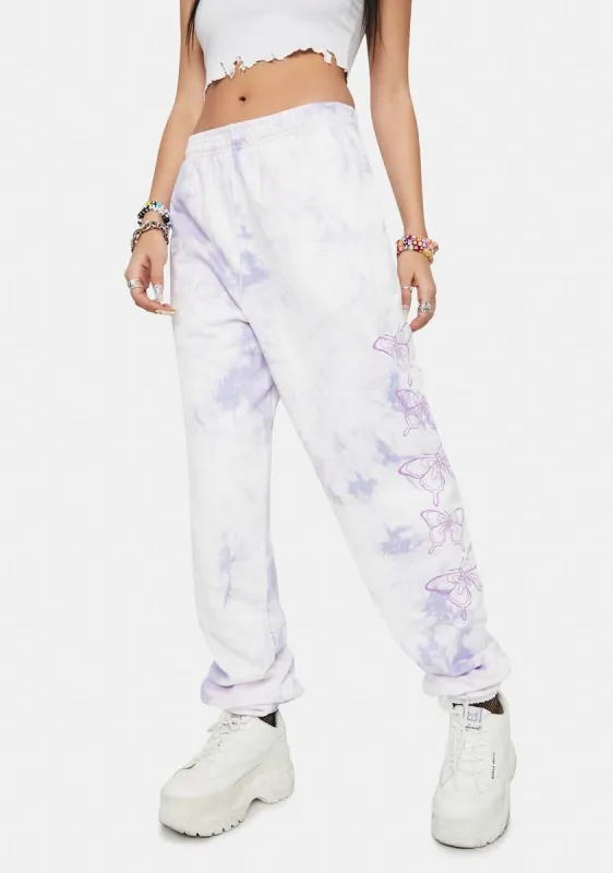 Violet Butterfly Tie Dye Sweatpants sold by Dolls Kill