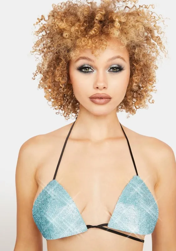 Aqua Drip Disorder Rhinestone Bra sold by Dolls Kill