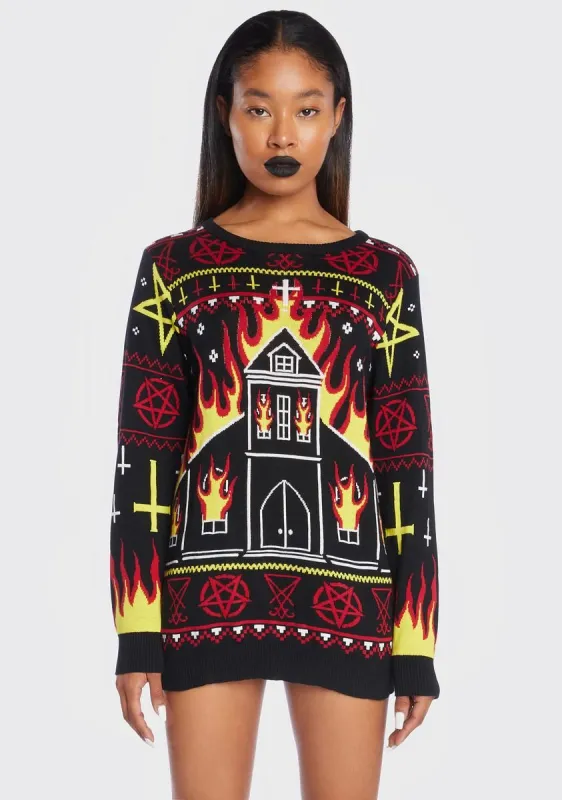 Black Metal Church Fire Sweater sold by Dolls Kill