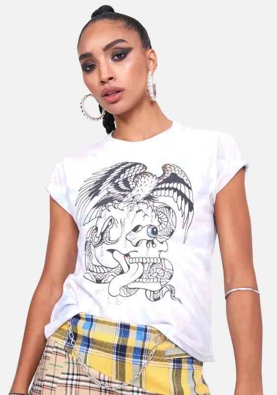Off White Tie Dye Graphic Tee sold by Dolls Kill