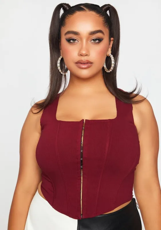 Plus Oxblood Down For It Corset Top sold by Dolls Kill