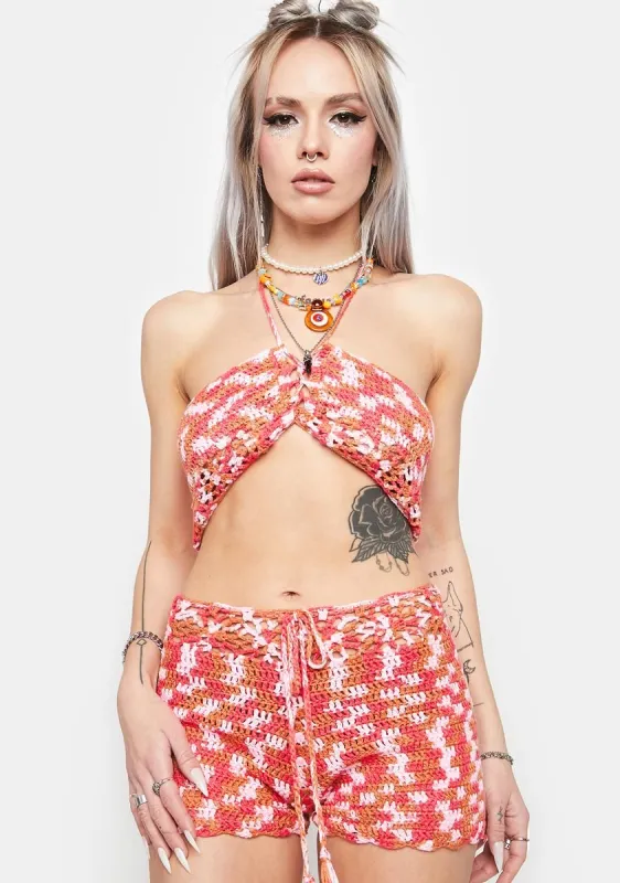 Working On My Tan Crochet Shorts Set sold by Dolls Kill