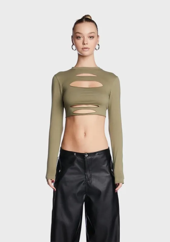 Olive Slashed Crop Top sold by Dolls Kill