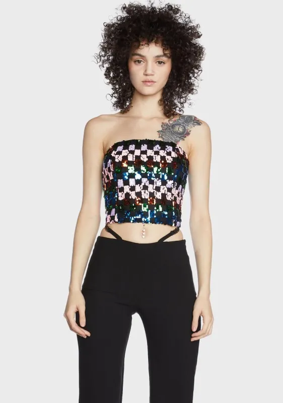 Sequin Checkerboard Bandeau Top sold by Dolls Kill