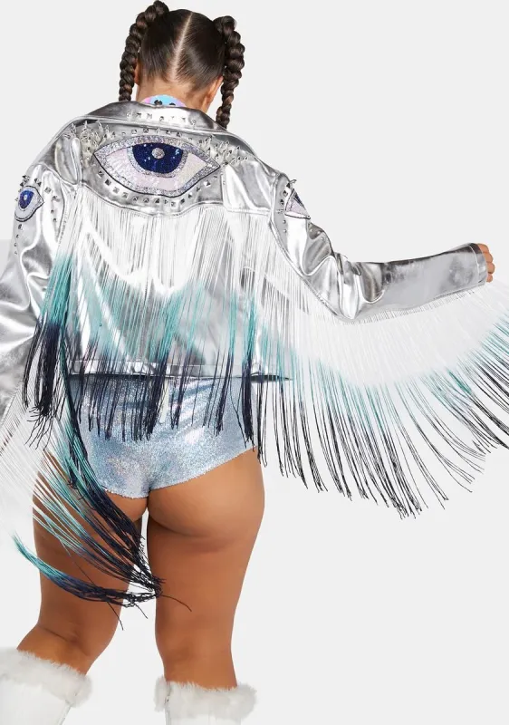 Plus Euphoric Visions Fringe Moto Jacket sold by Dolls Kill