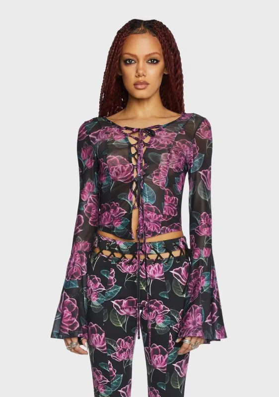 Flower Power Lace-Up Top sold by Dolls Kill