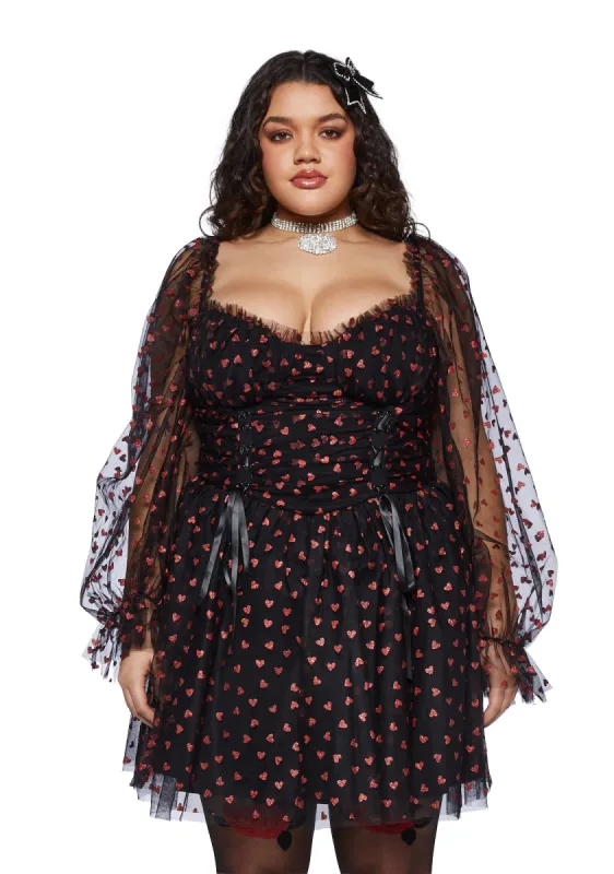 Plus Heavenly Affair Babydoll Dress-Black sold by Dolls Kill