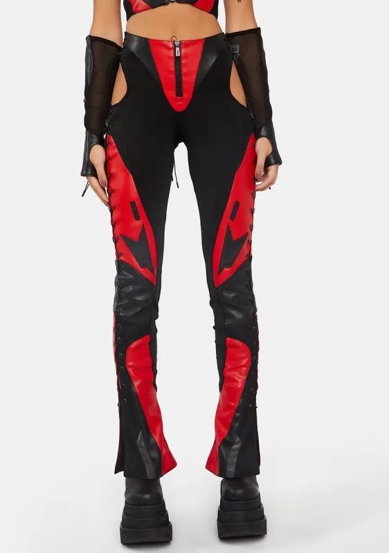 Red Nasty Moto Lace-Up Pants sold by Dolls Kill