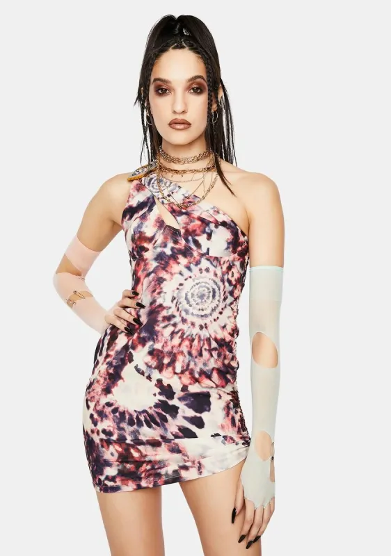 Tie Dye Print One Shoulder Ruched Mini Dress sold by Dolls Kill