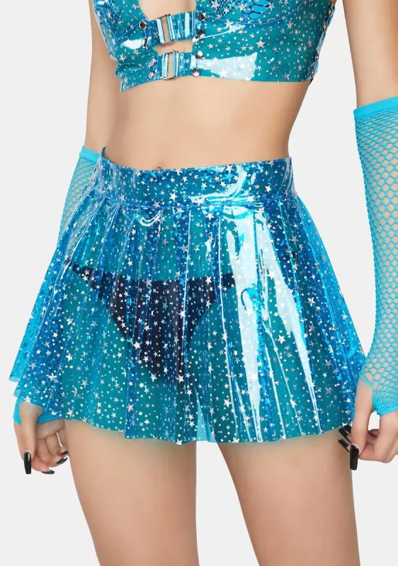 Aqua Chasing Starlight Vinyl Skirt sold by Dolls Kill