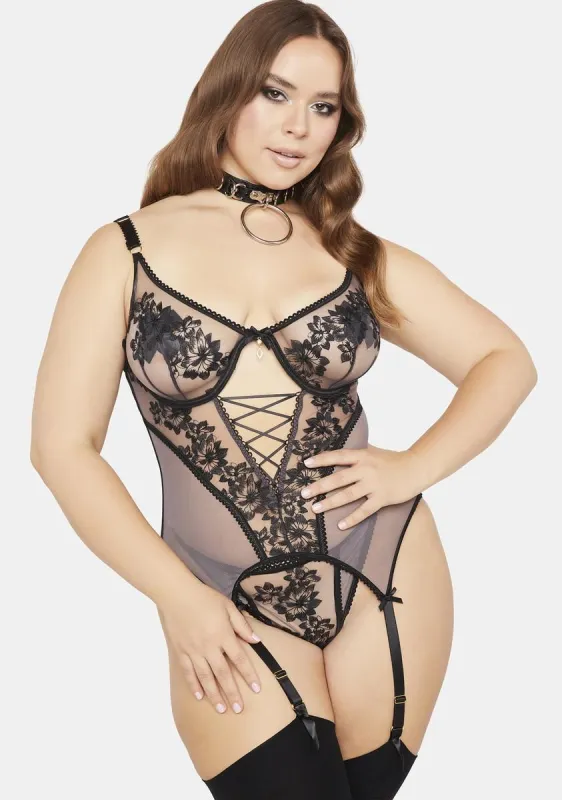 Plus Yes I'm Spoiled Mesh Lingerie Set sold by Dolls Kill