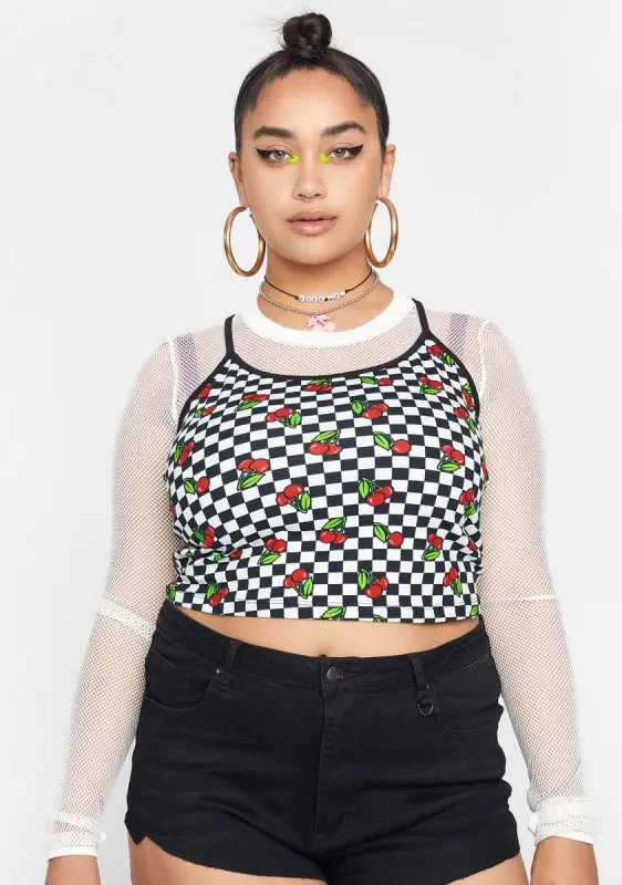 Plus Cherry Checkerboard Crop Top sold by Dolls Kill
