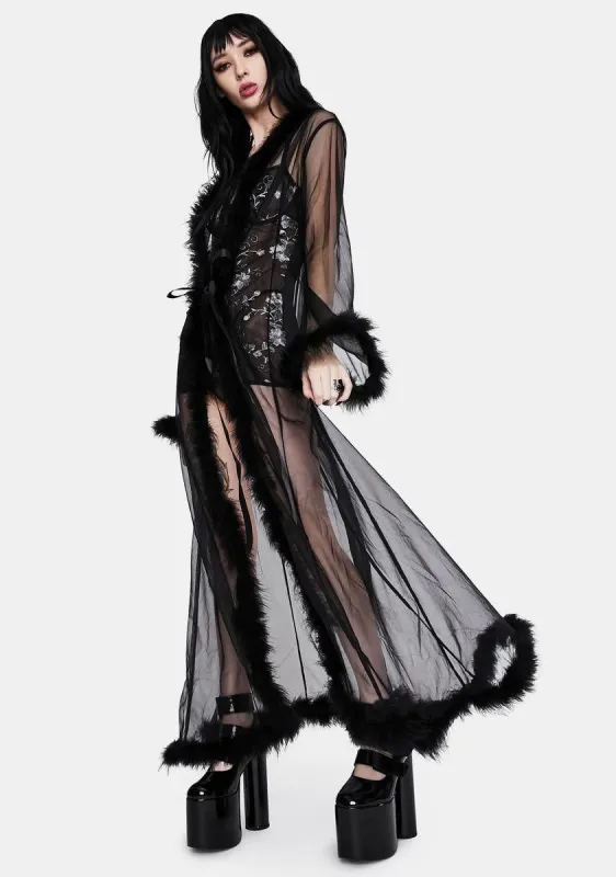 Noir Mistress In Marabou Long Robe sold by Dolls Kill