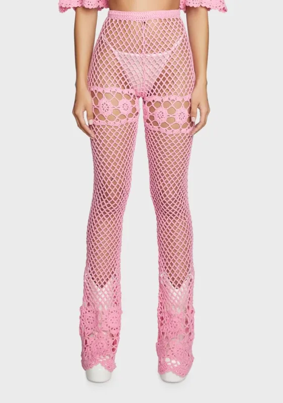 Dream Away Crochet Bell Bottoms Pink sold by Dolls Kill