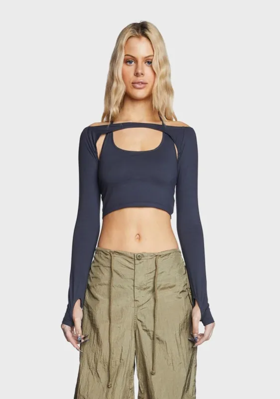 Brandy Long Sleeve Top - Ocean Storm sold by Dolls Kill