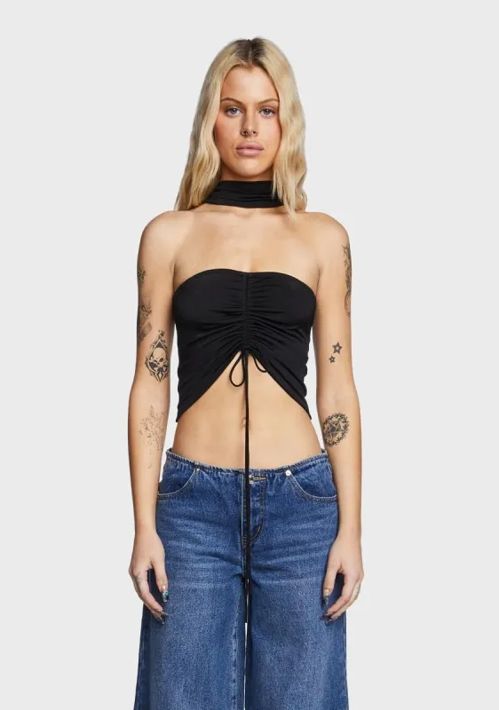Paloma Drawstring Choker Top - Black sold by Dolls Kill