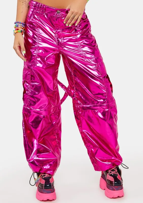 ●MIDNIGHT MOVE● shot damage pants pink 24fw78 Excision x iHeartRaves Electric Surge Reflective Pants