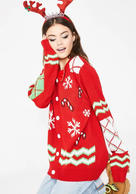 Deck Yourself Candy Canes Cardigan sold by Dolls Kill