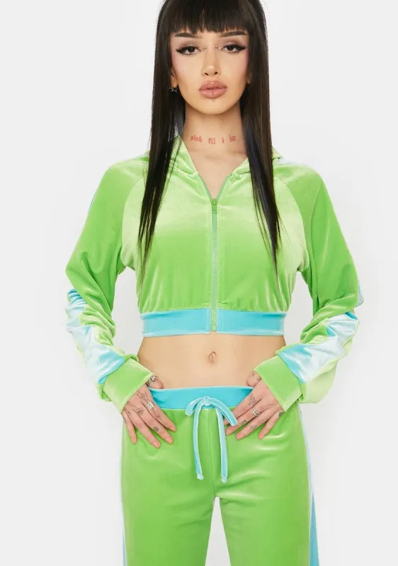 Lime Indulge Me Velour Tracksuit Set sold by Dolls Kill