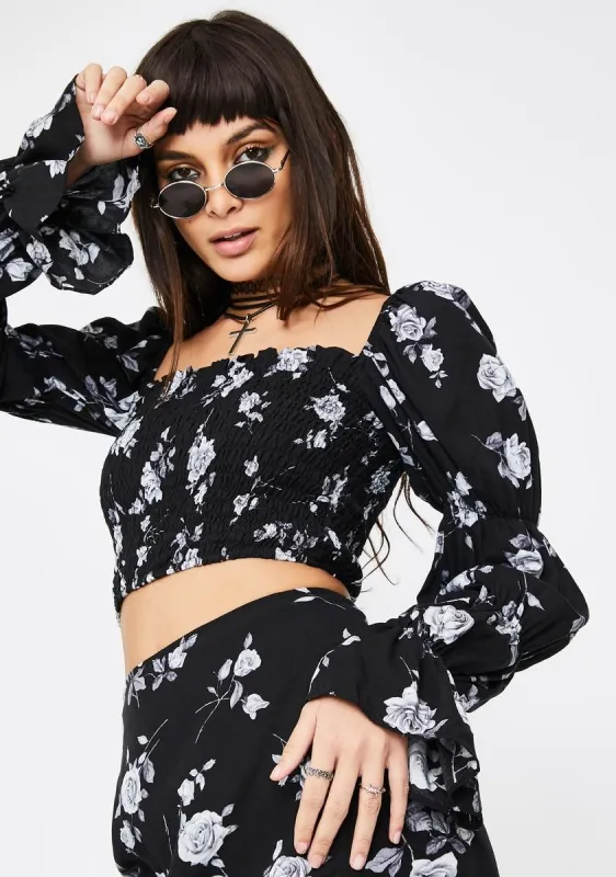 Black Rose Velina Crop Top sold by Dolls Kill