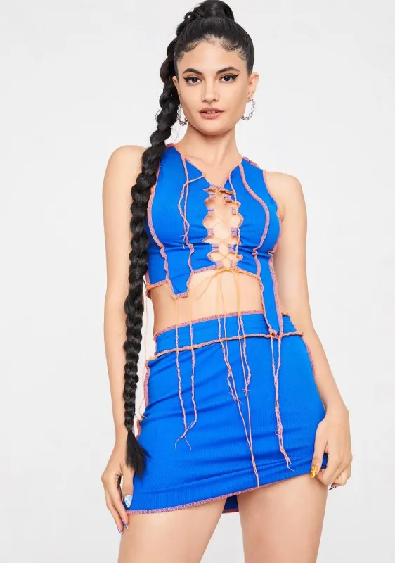 Sea Moment Of Silence Contrast Stitch Skirt Set sold by Dolls Kill