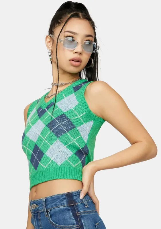 Isle Edge Of Heaven Cropped Argyle Vest sold by Dolls Kill