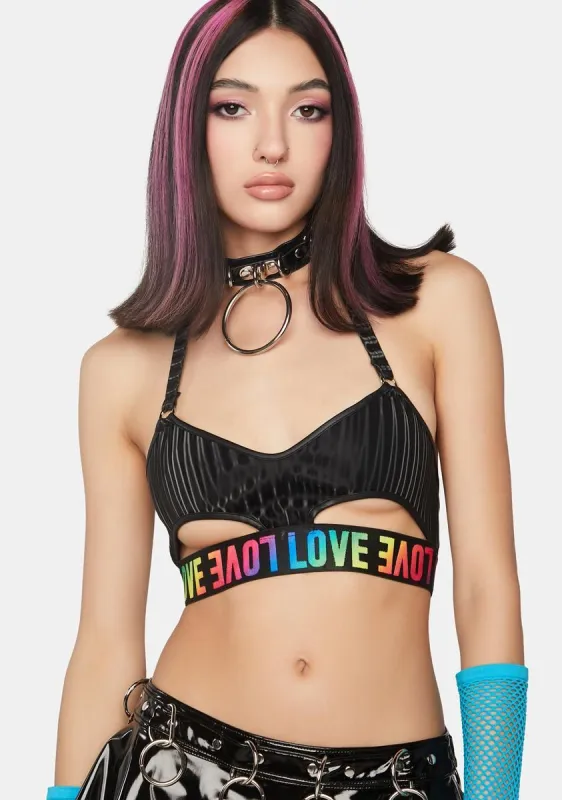 Love Elastic Underboob Cut-Out Pride Bra Top sold by Dolls Kill