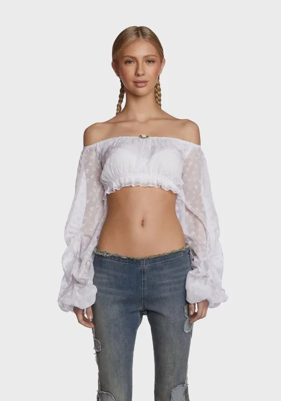 Tug My Heartstrings Puff Sleeve Top - White sold by Dolls Kill