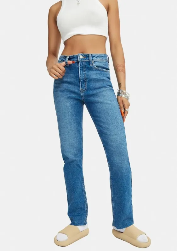 Cropped Straight Leg Medium Denim Jeans sold by Dolls Kill