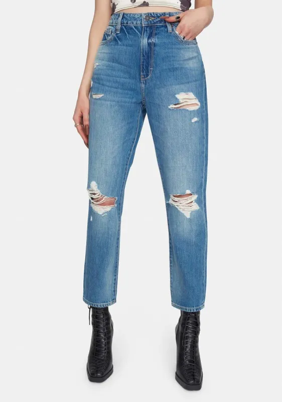 Medium Wash Straight Leg Crop Jeans sold by Dolls Kill