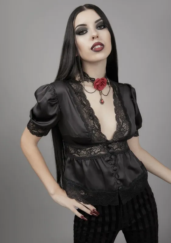 Ghosts Of The Past Satin Blouse sold by Dolls Kill