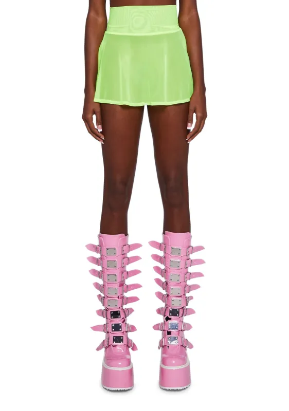Mesh Skater Skirt - Neon Yellow sold by Dolls Kill