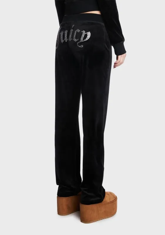 Black OG Big Bling Velour Track Pants made by Dolls Kill