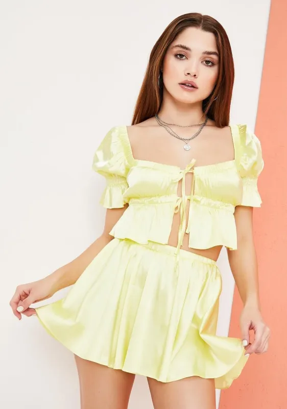 Fresh As A Daisy Satin Skirt Set sold by Dolls Kill
