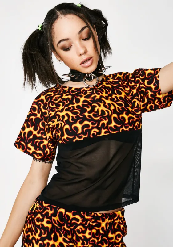 Firebreather Sheer Panel Top sold by Dolls Kill