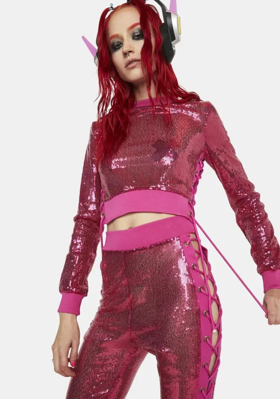 Fuchsia Fancy Like Sequin Pants Set sold by Dolls Kill