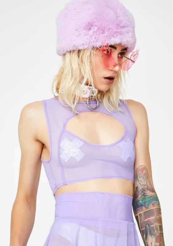 Lavender Mesh Keyhole Crop Top sold by Dolls Kill