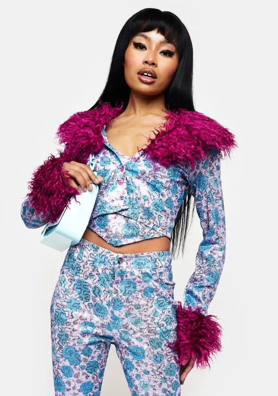 Wild Rose Faux Fur Collar Cardigan sold by Dolls Kill